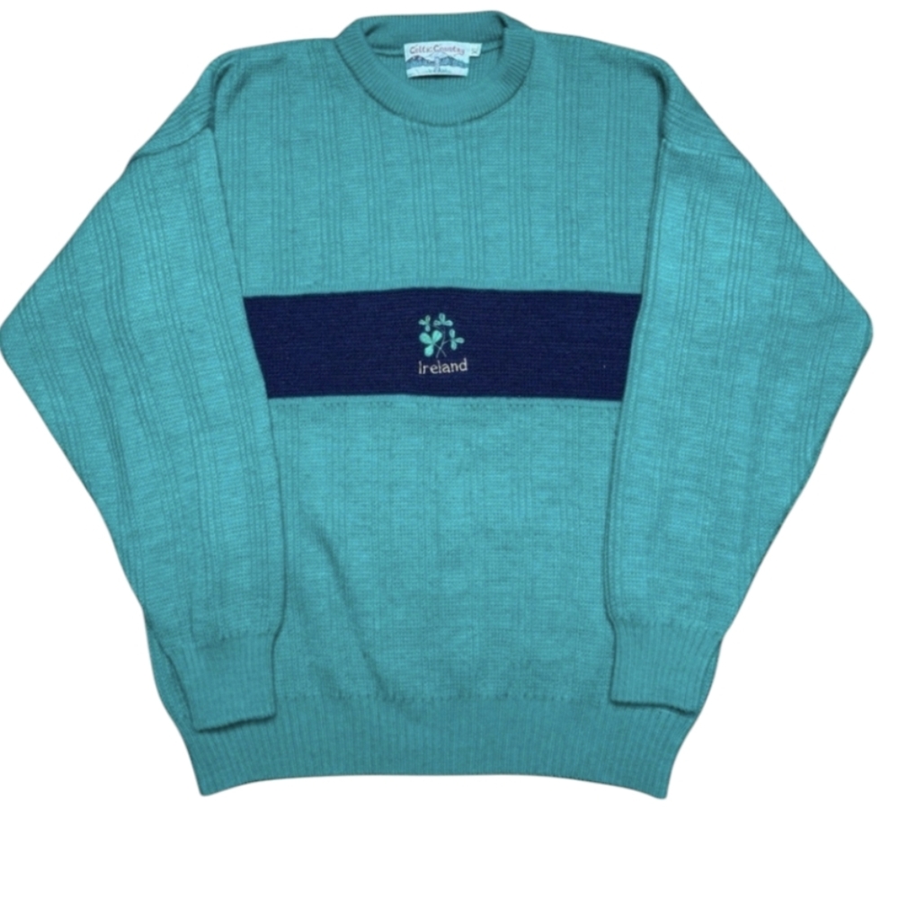 Vintage Celtic Country XL Mens Ireland Clover Green/Blue Knit